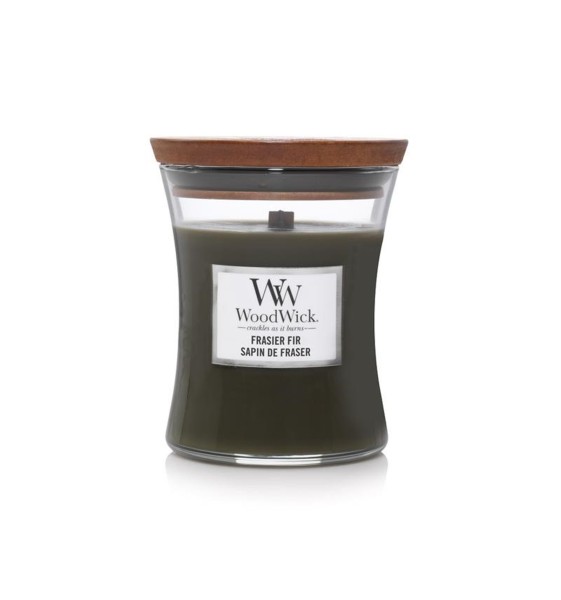 Woodwick Duftkerze Frasier Fir medium Jar (Bergamotte, Bernstein, Apfel, Zitronenzeste, Rohrzucker,