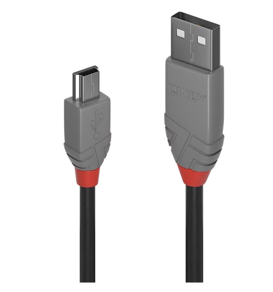 LINDY USB-Kabel (USB A, mini USB B, Anthrazit, 3 m)